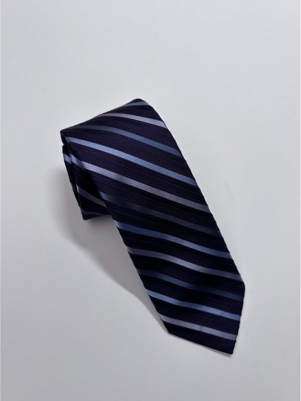 Calvin Klein‎ 100% Silk Short Tie In Purple And Blue Stripes